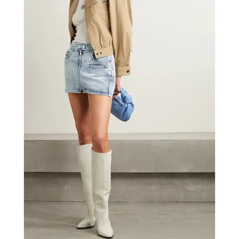 NWT Isabel Marant Caly Denim Mini Skirt sz 10 42 Light Blue Acid Wash Zip Cargo